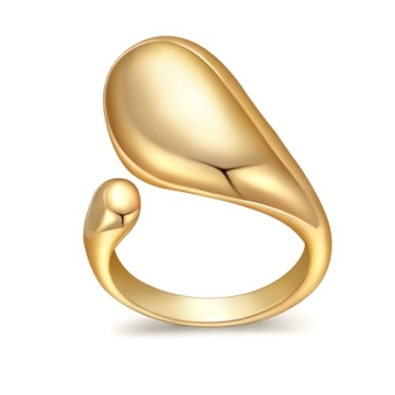 YADUDA Minimalist Teardrop Chunky Open Ring - 18K Gold Plated Fashion Ring for Women, Size 7