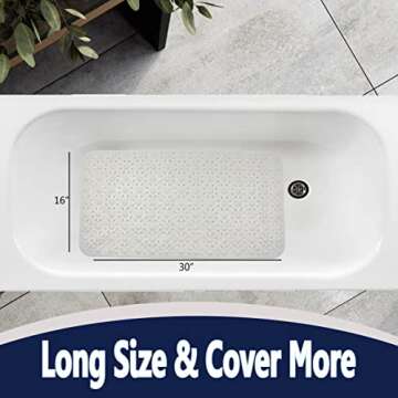 SAFELAND- Non-Slip Bath, Shower, Tub Mat, TPR Material, Eco-Friendly, Non-PVC, Machine Washable, No Odor, with Powerful Suction Cups and Drain Holes, Floral (16"x30" White)