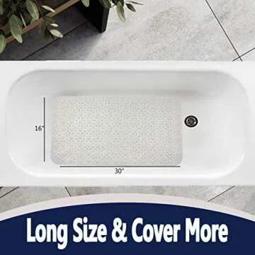 SAFELAND- Non-Slip Bath, Shower, Tub Mat, TPR Material, Eco-Friendly, Non-PVC, Machine Washable, No Odor, with Powerful Suction Cups and Drain Holes, Floral (16"x30" White)