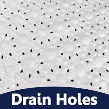 SAFELAND- Non-Slip Bath, Shower, Tub Mat, TPR Material, Eco-Friendly, Non-PVC, Machine Washable, No Odor, with Powerful Suction Cups and Drain Holes, Floral (16"x30" White)