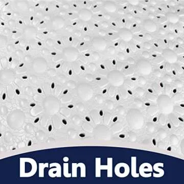 SAFELAND- Non-Slip Bath, Shower, Tub Mat, TPR Material, Eco-Friendly, Non-PVC, Machine Washable, No Odor, with Powerful Suction Cups and Drain Holes, Floral (16"x30" White)