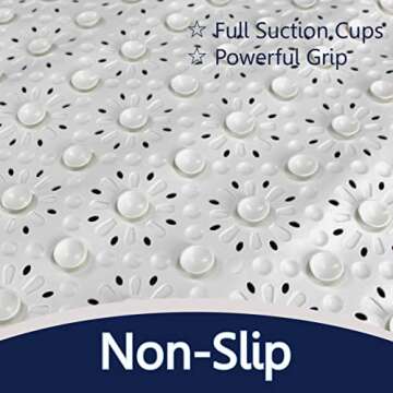 SAFELAND- Non-Slip Bath, Shower, Tub Mat, TPR Material, Eco-Friendly, Non-PVC, Machine Washable, No Odor, with Powerful Suction Cups and Drain Holes, Floral (16"x30" White)