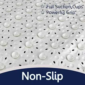 SAFELAND- Non-Slip Bath, Shower, Tub Mat, TPR Material, Eco-Friendly, Non-PVC, Machine Washable, No Odor, with Powerful Suction Cups and Drain Holes, Floral (16"x30" White)