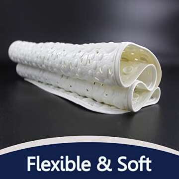 SAFELAND- Non-Slip Bath, Shower, Tub Mat, TPR Material, Eco-Friendly, Non-PVC, Machine Washable, No Odor, with Powerful Suction Cups and Drain Holes, Floral (16"x30" White)