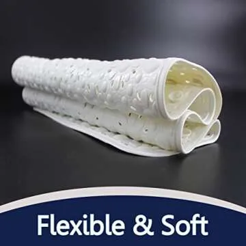 SAFELAND- Non-Slip Bath, Shower, Tub Mat, TPR Material, Eco-Friendly, Non-PVC, Machine Washable, No Odor, with Powerful Suction Cups and Drain Holes, Floral (16"x30" White)