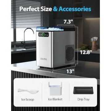 Aeitto Nugget Ice Maker 40Lbs/24H, Countertop Soft Chewable Ice Pebble Ice Machine, One-Click Operation, Auto Self-Cleaning Ice Makers with Scoop&Basket for Home, Office, Kitchen, Party (Silver)