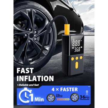 BAIPENY Portable Tire Inflator for Car 150 PSI, 4X Faster Car Tire Pump with Pressure Gauge, Large D...