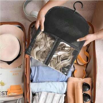 Hair Extension Holder Wig Bag with Hanger Wig Storage Portable Wig Bags Storage Style Hair Travel Hair Extensions Bag for Multiple Wigs Hair Extensions, Wigs & Accessories (black)