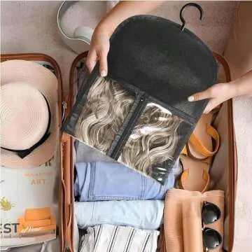 Hair Extension Holder Wig Bag with Hanger Wig Storage Portable Wig Bags Storage Style Hair Travel Hair Extensions Bag for Multiple Wigs Hair Extensions, Wigs & Accessories (black)