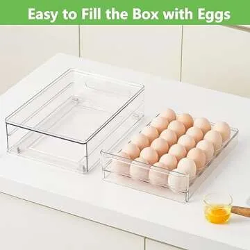 vacane 24 Capacity Egg Holder for Refrigerator Organizer Bins, Clear Egg Storage Container For Fridge Egg Drawer Egg Tray with Non-Slip Pads, Bpa Free Egg Organizer