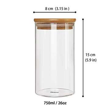 IDEALUX Glass Storage Jar With Airtight Seal wooden, Lid, 25 Ounce Set of 2, 750ml Coffee Bean and Kitchen Food Container