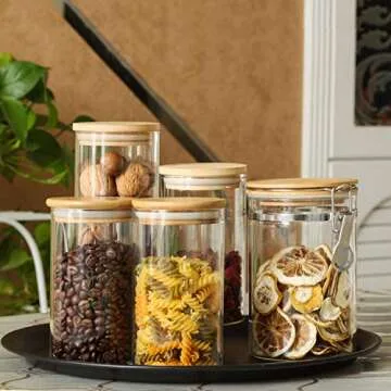 IDEALUX Glass Storage Jar With Airtight Seal wooden, Lid, 25 Ounce Set of 2, 750ml Coffee Bean and Kitchen Food Container