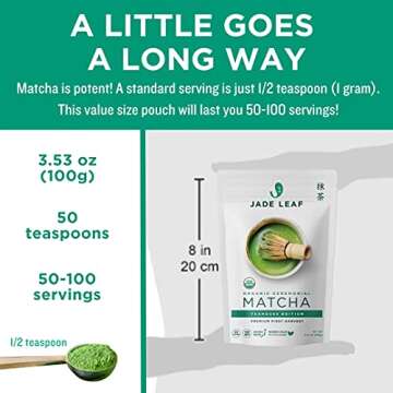 Jade Leaf Matcha Organic Green Tea Powder - Teahouse Edition - Premium First Harvest Ceremonial Grad...