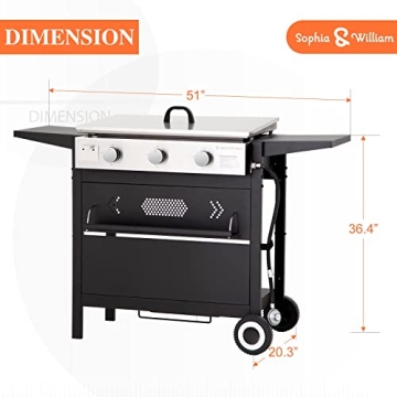 Sophia & William Gas Griddle - Versatile 3-Burner Outdoor Grill