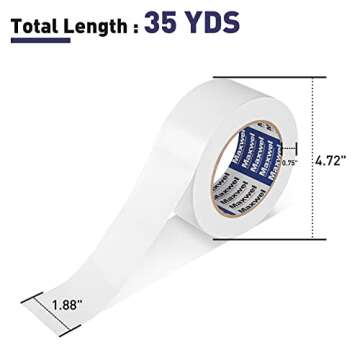 Maxwel Manufacturing Duct Tape White Heavy Duty - 1.88 in 35 Yds Waterproof No Residue Strong Adhesive Duct Tape Tearable for Indoor Outdoor Use,Multi Purpose Home Repair