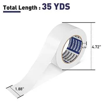Maxwel Manufacturing Duct Tape White Heavy Duty - 1.88 in 35 Yds Waterproof No Residue Strong Adhesive Duct Tape Tearable for Indoor Outdoor Use,Multi Purpose Home Repair