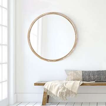 EMAISON 30 inch Round Wall Mirror for Bathroom, Large Circle Vanity Mirror for Wall Decor, Wooden Fr...