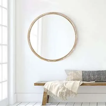 EMAISON 30 inch Round Wall Mirror for Bathroom, Large Circle Vanity Mirror for Wall Decor, Wooden Fr...