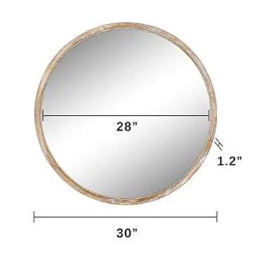 EMAISON 30 inch Round Wall Mirror for Bathroom, Large Circle Vanity Mirror for Wall Decor, Wooden Frame for Entryway Bedroom Living Room, Natural Rustic