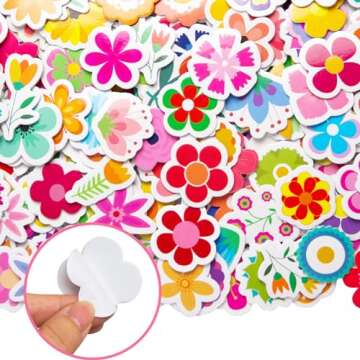 400 Pcs Flowers Foam Stickers Assorted Flower Shaped Self-Adhesive Sticker for Art Greeting Cards Craft