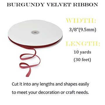 Velvet Ribbon for Gift Wrapping Christmas Tree DIY Crafts, Vintage Burgundy Ribbon for Wedding Valen...