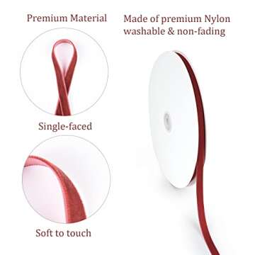 Velvet Ribbon for Gift Wrapping Christmas Tree DIY Crafts, Vintage Burgundy Ribbon for Wedding Valentine's Day Hair Bows Flower Home Garland Party Decoration 3/8" x 10 Yards x 1 Roll