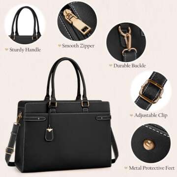 IGOLUMON Laptop Bag for Women 15.6 Inch Leather Tote Bag Professional Work Bag Waterproof Computer B...
