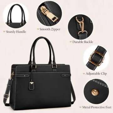 IGOLUMON Laptop Bag for Women 15.6 Inch Leather Tote Bag Professional Work Bag Waterproof Computer B...