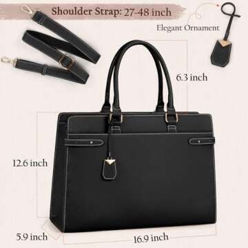 IGOLUMON Laptop Bag for Women 15.6 Inch Leather Tote Bag Professional Work Bag Waterproof Computer Briefcase Business Office Bag Large Capacity Handbag Shoulder Bag, Black