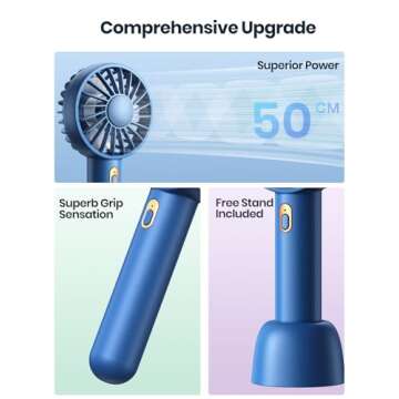 Warmco Portable Fan 2-Pack - Mini Handheld & Desk Fan with Base, 3-Speed Powerful Rechargeable Small Fan for Travel, Lightweight USB Personal Cooling Fan for Women, Indoor & Outdoor Use Blue & Pink