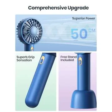 Warmco Portable Fan 2-Pack - Mini Handheld & Desk Fan with Base, 3-Speed Powerful Rechargeable Small Fan for Travel, Lightweight USB Personal Cooling Fan for Women, Indoor & Outdoor Use Blue & Pink