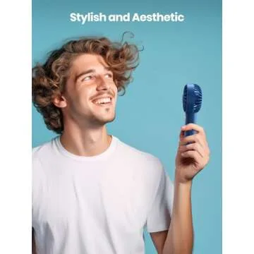 Warmco Portable Fan 2-Pack - Mini Handheld & Desk Fan with Base, 3-Speed Powerful Rechargeable Small Fan for Travel, Lightweight USB Personal Cooling Fan for Women, Indoor & Outdoor Use Blue & Pink