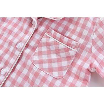 Mud Kingdom Toddler Pajamas for Girls Boys Kids Clothes Sets Button Down Lattice 100% Cotton Sleepwear Blue 7-8 Years