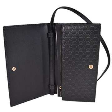Gucci Women's Leather Micro GG Guccissima Mini Crossbody Wallet Bag Purse (Black)