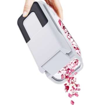 BASSWOOD Vegetable Chopper with Container, Cheese Grater Hand Crank, Box Mandoline Slicer Food Cutter Shredder Mandolin for Veggie Onion Salad