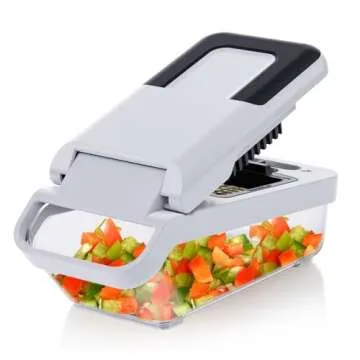 BASSWOOD Vegetable Chopper with Container, Cheese Grater Hand Crank, Box Mandoline Slicer Food Cutter Shredder Mandolin for Veggie Onion Salad