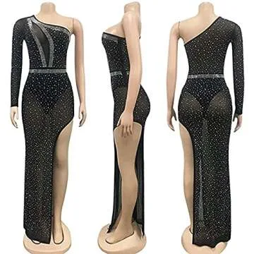 Ranfare Women's Nightclub Dress One Shoulder Cocktail Party Dresses for Women(Black 17, M)…