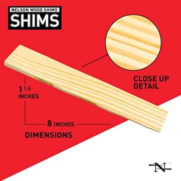 Nelson Wood Shims - DIY Bundle Wood Shims 8-Inch Shims, High Performance Natural Wood, 100% Kiln Dried - 1 Pack (12 Shims Total)