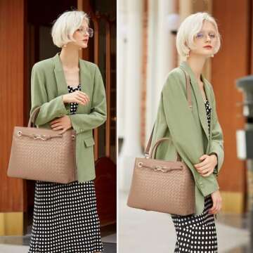 Woven Bag for Women Shoulder Purse: Vegan Leather Handbag - Handmade Tote Bag - Elegant Satchel Bag ...