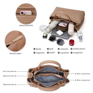 Woven Bag for Women Shoulder Purse: Vegan Leather Handbag - Handmade Tote Bag - Elegant Satchel Bag with Bowknot (Khaki Color)