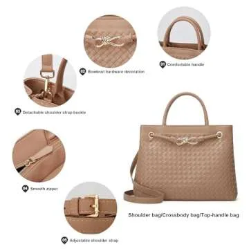 Woven Vegan Leather Satchel Bag With Bowknot for Women