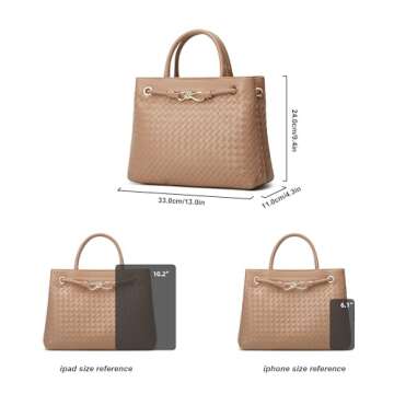 Woven Bag for Women Shoulder Purse: Vegan Leather Handbag - Handmade Tote Bag - Elegant Satchel Bag with Bowknot (Khaki Color)