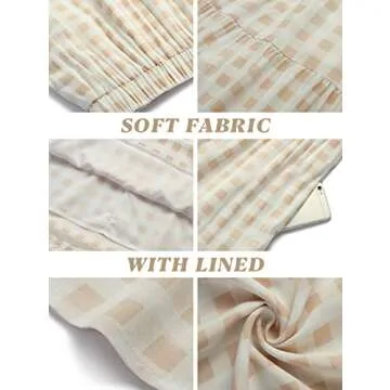 ZESICA Women's 2025 Summer Plaid Flower Elastic High Waist Flowy A Line Maxi Skirt with Pockets,Apricot,Large