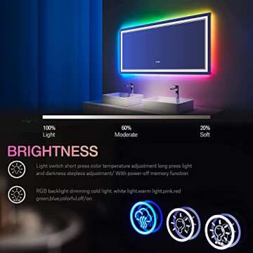 ISTRIPMF 72x32 Inch Bathroom LED Vanity Mirror with RGB Lights Color Changing Backlit Bathroom Mirror Dimmable Anti-Fog led Mirror for Bathroom (RGB Multicolor Backlit+Adjustable Front-Lighted)