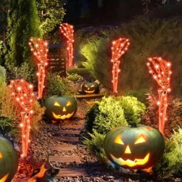 Halloween Decorations Outside Outdoor Decor: 5 Pcs Light Up Skeleton Arm Stakes Halloween Decoration, 225 LED Purple & Orange Lights with 11 Modes, Scary Halloween Decorations Outdoor Yard Lawn Garden