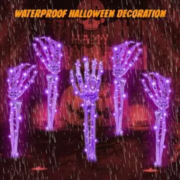 Halloween Decorations Outside Outdoor Decor: 5 Pcs Light Up Skeleton Arm Stakes Halloween Decoration, 225 LED Purple & Orange Lights with 11 Modes, Scary Halloween Decorations Outdoor Yard Lawn Garden
