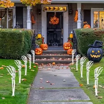 Halloween Decorations Outside Outdoor Decor: 5 Pcs Light Up Skeleton Arm Stakes Halloween Decoration, 225 LED Purple & Orange Lights with 11 Modes, Scary Halloween Decorations Outdoor Yard Lawn Garden