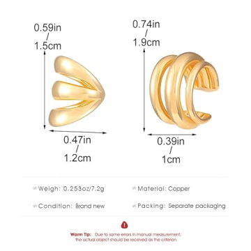 Stylish Gold Non-Pierced Ear Cuffs for Women