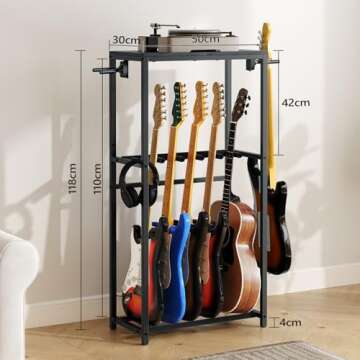 MAHANCRIS Guitar Stand for Acoustic Holder, Electric Guitar, Bass, Ukulele, Multiple Guitar Rack Holder, Floor Adjustable for Guitars, Guitar Amp Accessories, for Home Music Studio, Black GSHB6501