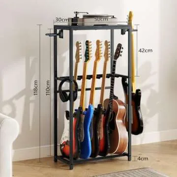 MAHANCRIS Guitar Stand for Acoustic Holder, Electric Guitar, Bass, Ukulele, Multiple Guitar Rack Holder, Floor Adjustable for Guitars, Guitar Amp Accessories, for Home Music Studio, Black GSHB6501